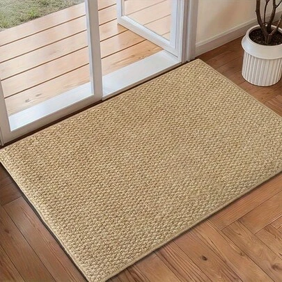 1pc Jute-Like Fabric, Minimalist Solid Color High-End Dirt-Resistant Indoor/Outdoor Doormat Carpet, Absorbent & Durable Soft Easy-Clean Washable Doormat, Suitable For Entryway, Bedroom, Etc., Spring/Summer Bestseller