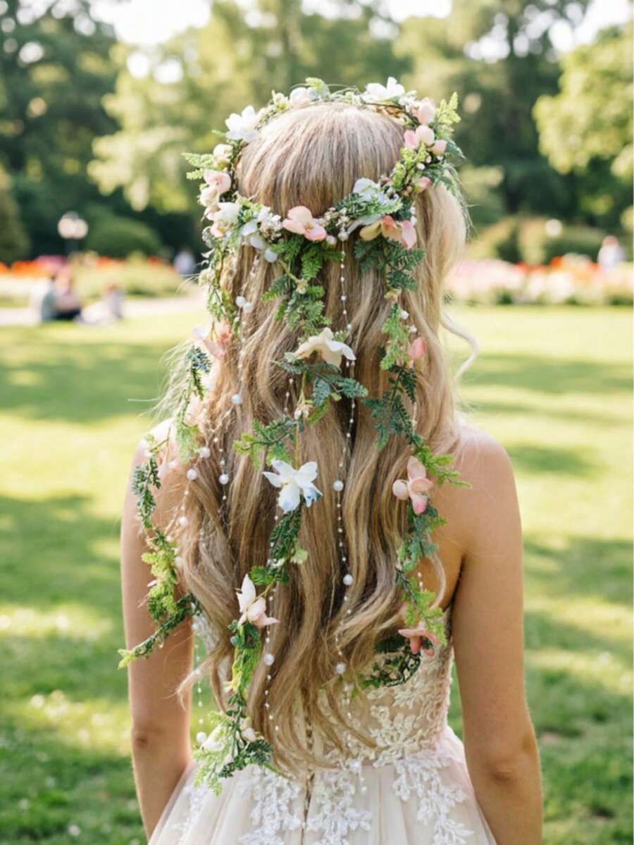 1 chiếc phụ kiện cài tóc vòng hoa tua rua thanh lịch dành cho nữ, vương miện hoa công chúa cho đám cưới, tiệc tùng. - Nhiều màu - Xem 1