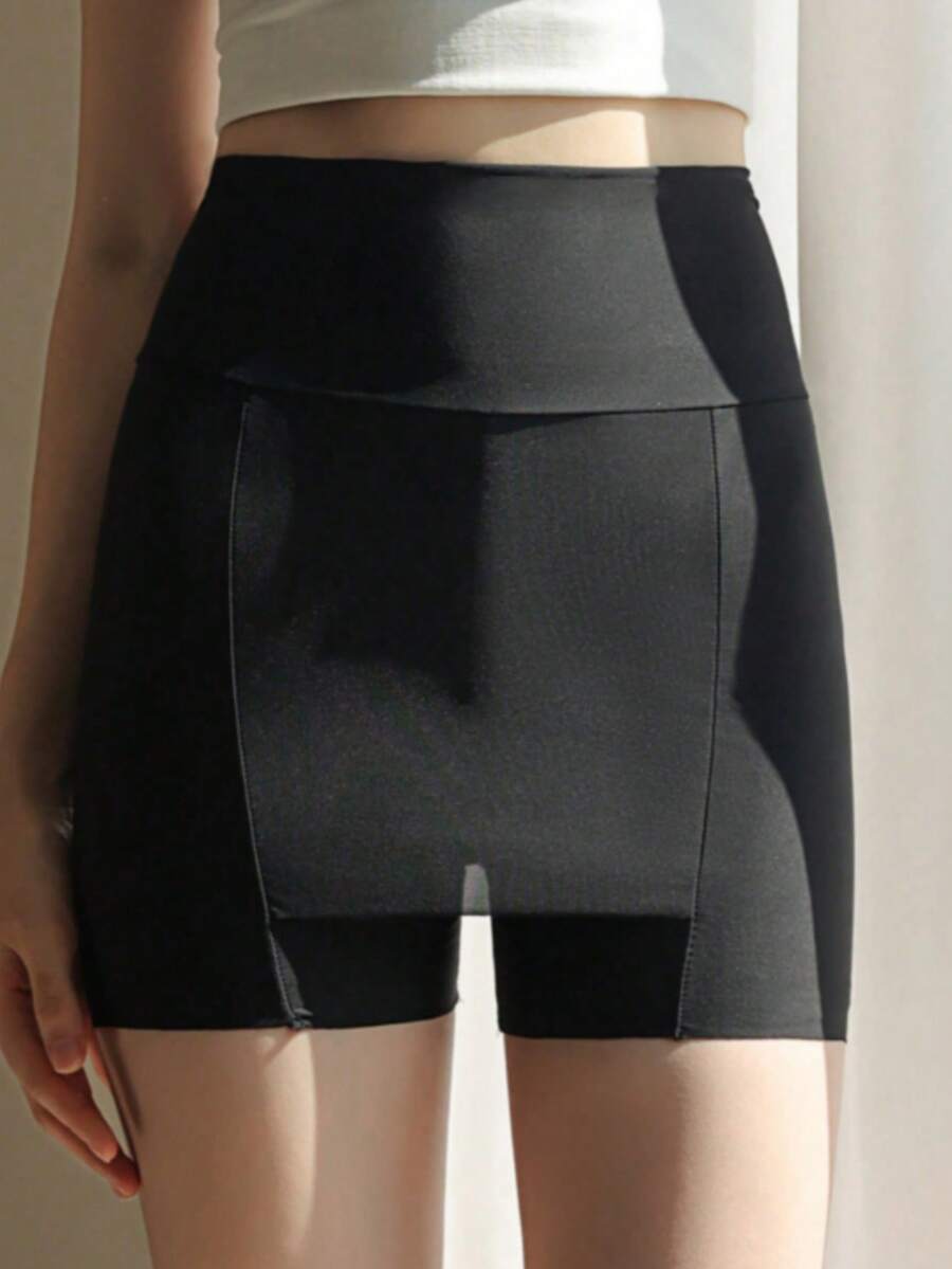 1件装女士高腰无缝短裤 - 双层短裤，流线型剪裁，防风防卷边设计，大风天必备单品，适合日常穿着 - 黑色 - 查看 1