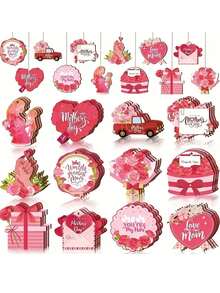 48/24pcs Mother's Day Wooden Hanging Ornaments, Mother's Day Pendants, Slice Tag Decorations, Wooden Mom Decor, Birthday Party Anniversary Family Tree Decor, Mother's Day Gifts - One Size Fits All - View 1