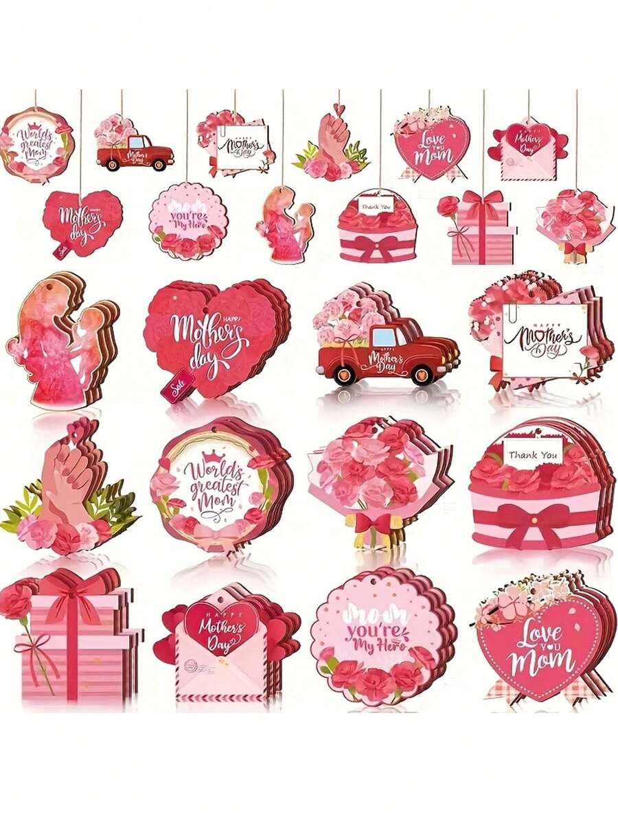 48/24pcs Mother's Day Wooden Hanging Ornaments, Mother's Day Pendants, Slice Tag Decorations, Wooden Mom Decor, Birthday Party Anniversary Family Tree Decor, Mother's Day Gifts - One Size Fits All - View 1