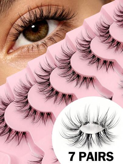 7 Pairs Eyelashes- Reuseble,Manga Lashes, Clear Band Fake Lashes ,Crisscross And Volume,Natural Enlarged Eyes Lashes ,Eyelashes,Comfortable To Wear, Lash Tech Supplies.For Daily Wear And Performance And Travel And Gifts And Party And Wedding And Commuting.