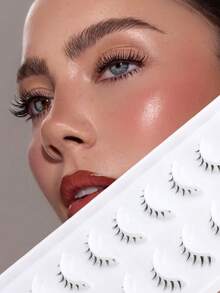 10对纤长浓密型6毫米自然下睫毛，精致妆容，百搭假睫毛 - 黑色 - 查看 2