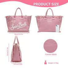 Canvas Bag With Tassels And Lettering, Large Women's Handbag, Leopard Print Shoulder Bag - 粉色 - 查看 5
