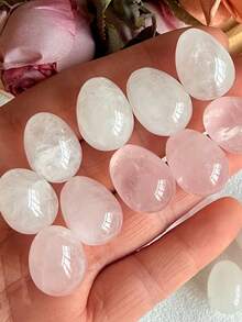 QYDCX Natural Egg-Shaped Crystal, White Quartz And Rose Quartz Amulet DIY Jewelry Crystals, Chakra Balancing Natural Polished Egg-Shaped Gemstone Set, Wholesale, Perfect Birthday And Easter Exclusive Gift - Rose Quartz + White Quartz - View 3
