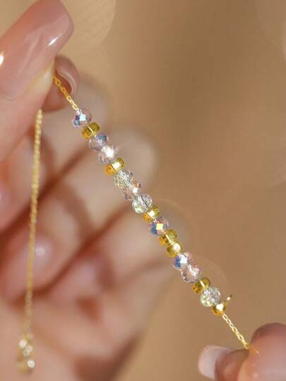 1pc S925 Sterling Silver Asymmetrical Iridescent Beaded Bracelet, Women's Korean Fashion Minimalist Cute Sweet Design, Versatile Accessory Suitable For All Seasons, Elegant And Graceful