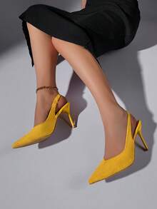 10cm High Heel Pointed Toe Hollow Out Formal Dress Sandals, Elegant Yellow High Heels Suitable For Weddings And Parties - Yellow - View 3