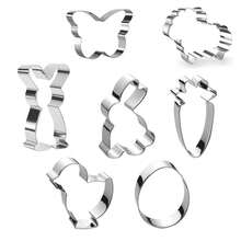 Set de 5 cortadores de galletas de Pascua - Conejo, Conejito, Zanahoria, Mariposa, Huevo, Forma de cara de conejo en acero inoxidable - Plateado - Ver 15