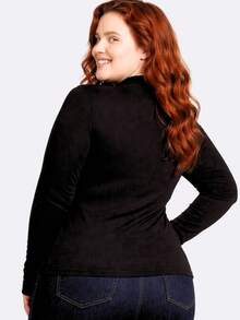 Women's Plus Size Turtleneck Long Sleeve Ribbed Winter Blouse - Black - View 2