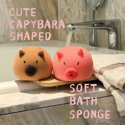 Cute Capybara & Pig Shaped Bath Sponge, Ultra-Soft Skin-Friendly Shower Sponge For Adults, High Elasticity Rich Lather Bath Ball, Quick-Dry Bath Accessory, Essential For Home & Travel, Perfect Gift Idea, Bathing Tool