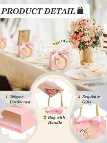 Mini Pink Bow Gift Bag With Handle, Small Party Favor Bag For Easter/Mother's Day/Wedding, Gift Packaging (Pink), Gifts For Couples, Anniversary, Women, Thank You Cards, Gift Sets, Paper Bags, Valentine's Day Gifts For Him, Best Friend Gifts - J-Multicolor - View 7