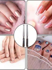 5pcs/2pcs/1pc Stainless Steel Nail File, Double-Sided Metal Nail File. Suitable For Natural Nails. Hand Care. Foot Care. Manicure Tools, Nail Trimming Tools. - Silver - View 2