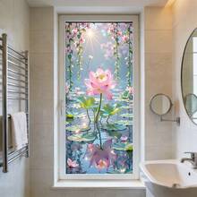 1/4pcs Summer Style Static Cling Frosted Window Film. Beautiful Lotus, Rose, Butterfly Patterns. Removable Waterproof PVC Material. Suitable For Bathroom, Kitchen, Living Room Windows, Also For Privacy Protection. - Multicolor - View 6