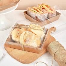 20个（20个盒子+20个盖子）棕色方形蛋糕盒，带盖，适用于三明治、面包、零食、饼干、水果蛋糕和瑞士卷。 - 棕色 - 查看 4