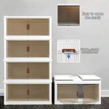 Caja de almacenamiento apilable grande con tapa y ruedas, caja de almacenamiento plegable, de plástico con puerta, adecuada para armarios, hogares y oficinas, puede almacenar ropa, bocadillos, juguetes y libros. - Blanco de tres capas - Ver 3