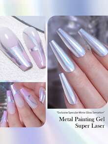 BORN PRETTY 5ml 金属彩绘凝胶 超激光银色 可卸 UV LED 凝胶 美甲沙龙美甲专用 - 銀色 - 查看 6