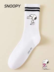 1/5 Pasang Kaos Kaki Pria Setinggi Betis Motif SNOOPY Asli, Kaos Kaki Olahraga Garis Ganda, Desain Kartun Lucu, Kaos Kaki Pria SNOOPY Unik - MultiWarna - View 2