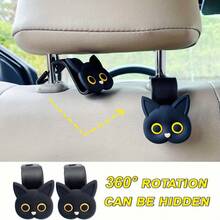 Cute 3D Cartoon Cat Car Headrest Hook - Car Handbag, Wallet, And Coat Organizer - 2件黑貓 - 查看 5
