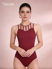 DonsGirl 1 Piece Women's Black Ballet Dance Leotard - Sexy Fish-Boned Splice Neckline Design, Slim-Fit For Dance Practice/Performance Costume Spring - Burgundy - View 11