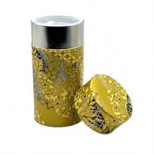 Bote de té japonés con patrón dorado doble tapa papel washi japonés capacidad de té 200 g almacenamiento de té de hojas sueltas con tapa - Oro - Ver 2