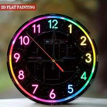 12inch And Modern 12inch /12inch / 10inch Neon Light Wall Clock (With Numbers)--Neon LED Light, Silent And Battery-Powered, Artificial Wood Round Clock, Suitable For Home, Room, Office Decoration--Decorative Timepiece, 2D Flat Design - Nhiều màu - Xem 3