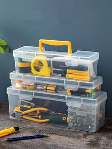 1Pc Clear Hardware Tool Storage Box With Removable Dividers, Optional 1 Outer Case Only Or 1 Outer Case + 6 Inner Small Boxes Set, Multi-Functional Plastic Organizer With Yellow Handle For Screws, Nuts, Bolts, Wrenches & Small Parts, Perfect For Home Garage, Workshop, DIY Crafts & Hardware Organization, Portable & Stackable Design, & Shatter-Resistant - Multicolor - View 2