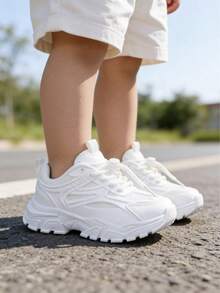 1 Pair Children's Casual Running Shoes, Hook & Loop Closure Design, Lightweight Boys' Running Sneakers, Mesh Fabric Upper, Striped Pattern, Suitable For Daily Wear, Running And Leisure Activities - Spring/Autumn/All Season Lightweight Boys' Running Shoes - White - View 9