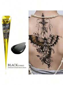 Henna Cone Tattoo Kit Available In Multiple Colors, 12 Random Reusable Stencils | Pre-Mixed Natural Mehndi Paste For Temporary Body Art | Waterproof, Smudge-Proof, Long-Lasting | DIY Kit Suitable For Beginners For Parties, Festivals, Halloween, And Weddings - màu đen - Xem 6
