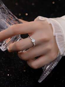 1枚S925纯银浪漫玫瑰花戒指，女士时尚个性化精致奢华小众设计优雅百搭开口戒指，情人节礼物，适合任何场合 - 玫瑰花 - 查看 5