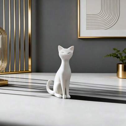 这款可拆卸的黑白猫雕塑，设计创意优雅，表面采用光滑的哑光处理。这款现代抽象雕塑可自由组装，适合您的家居装饰风格，是您家中、办公桌或书架上的迷人点缀。它还可以用作手机支架，兼具实用性和艺术美感。无论是作为浪漫礼物还是时尚装饰品，它都是绝佳之选。