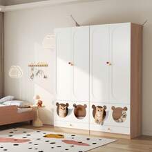 Combined Wardrobe, 2 Pieces, With Clothes Hanger, With Cat Bed, Painted Panel + Particle Board, Ceramic Handle, White + Natural Wood, 160*50*200 Cm - White - View 4