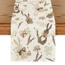 1pc Rabbit, Eucalyptus, Egg & Carrot Easter Tablecloth, Modern Polyester Rectangular Seasonal Spring, Suitable For Daily Kitchen/Dining, Family Gatherings, Indoor/Outdoor Party Decor, Holidays & Special Events. Also Can Be Used To Decorate Dining Table, Fireplace, Entryway Table, Coffee Table, Vanity - Beige - View 8