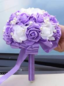 1件新娘捧花，珍珠玫瑰花束，求婚舞会玫瑰捧花，惊喜礼物仪式伴娘捧花 - 彩色 - 查看 11