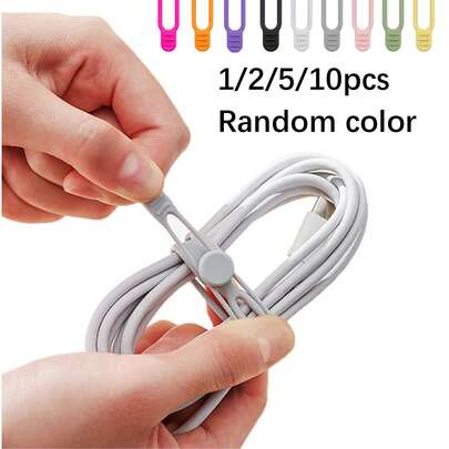 Silicone Cable Ties, New Data Cable Organizer, Reusable Silicone Cable Ties, Multi-Functional Cable Management Tool, Suitable For Travel/Portable/Office/Home Desktop, Random Color, No Power Or Battery Required, No Insertion Needed