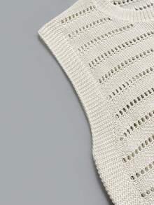 女士镂空条纹针织无袖背心，修身款 - 乳白色 - 查看 6