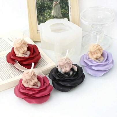 玫瑰天使宝宝香氛蜡烛硅胶模具，DIY天使宝宝石膏模具，婚礼回礼肥皂模具