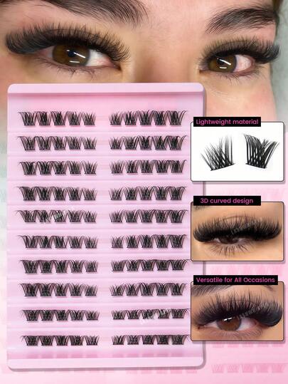 Mi giả dạng chùm D Curl tự làm, mi giả mềm mại, bông xốp như lông chồn, mi giả nhẹ, tạo vẻ tự nhiên, mi giả dạng chùm mỏng có thể tái sử dụng.