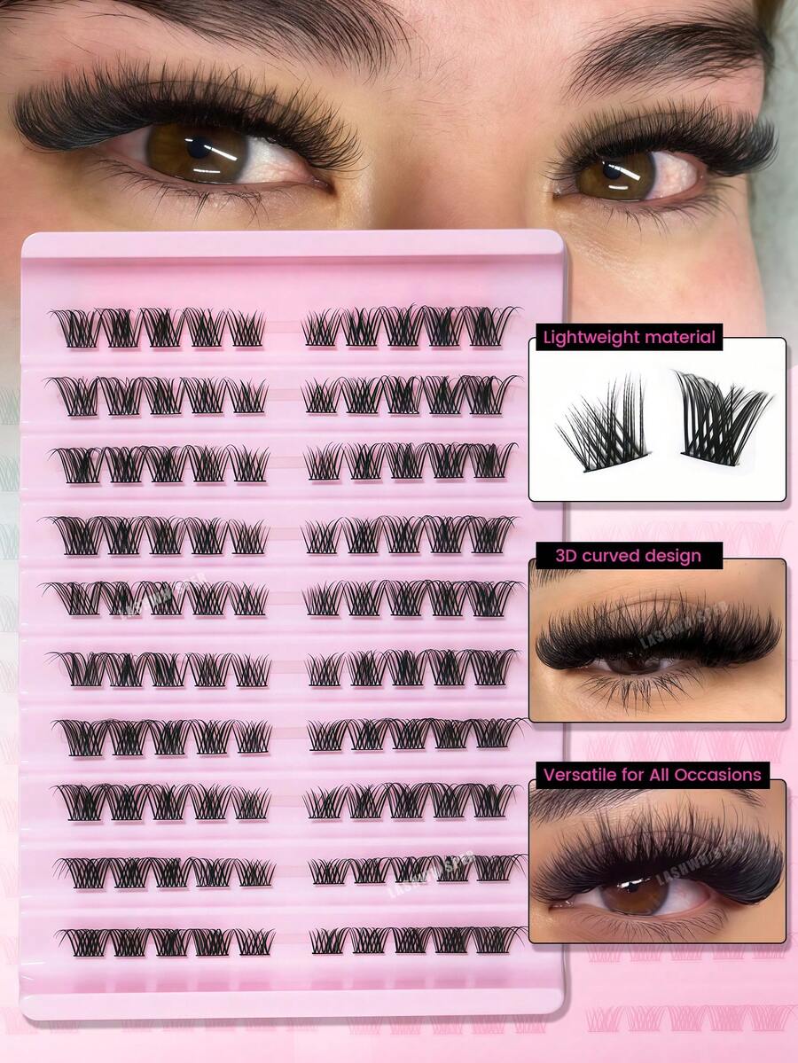 Mi giả dạng chùm D Curl tự làm, mi giả mềm mại, bông xốp như lông chồn, mi giả nhẹ, tạo vẻ tự nhiên, mi giả dạng chùm mỏng có thể tái sử dụng. - Xem 1