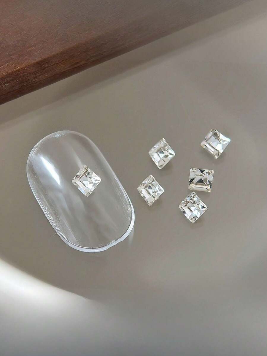 5件闪亮水钻美甲饰品,奢华方形尖底不对称钻石美甲配件,高品质钻石,用于美甲装饰 - 彩色 - 查看 1