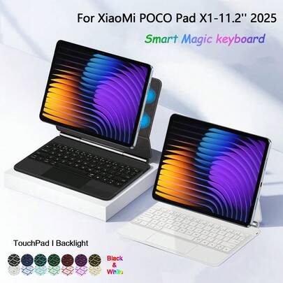 NUEVO Teclado magnético 2025 para Xiaom POCO Pad X1 Tablet de 11.2 pulgadas con funda con soporte Teclado mágico con retroiluminación Bluetooth Trackpad