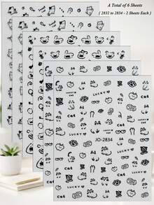 3/6/12张可爱卡通猫装饰贴纸，卡哇伊风格，适用于手账、日记本、剪贴簿、DIY笔记本装饰，也可用于学校、办公用品、剪贴簿、文具等，趣味贴纸，Kindle适用 - 多色 - 查看 12