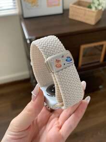 1pc Woven Nylon Watch Band Compatible With Apple Watch Ultra/SE/11/10/9/8/7/6/5/4/3/2/1, 45/46/49/38/40/41/42/44mm, Unisex Adjustable Nylon Sport Replacement Strap - Starlight - View 3