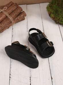 Dép xăng đan đế bằng thời trang trẻ em với khóa kim loại và khóa dán. - màu đen - Xem 3