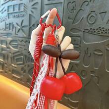 1pc Sweet And Cool Cherry Bag Pendant Woven Rope Lace Beaded Keychain, Available In Multiple Colors, Bag Accessory - 黑色 - 查看 8