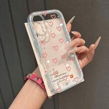 1个粉色爱心可爱图案高端透明全包覆TPU时尚手机保护壳，兼容苹果17、11、12、13、14、15、16、17 Pro Max - 彩色 - 查看 3