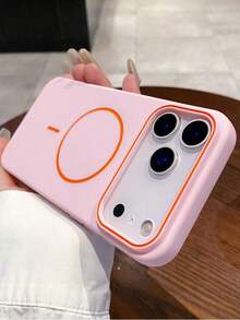 1pc Minimalist Matte Skin Feel Wireless Charge Magnetic Phone Case Compatible With IPhone 17 AIR 16 15 14 13 12 Pro Max Plus Soft Silicone Back Cover - Baby Pink - View 7