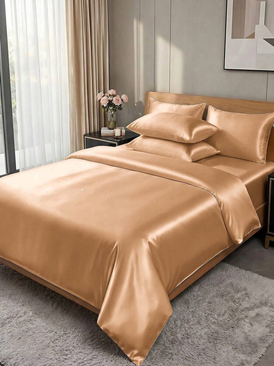 2/3pcs Satin Duvet Cover Bedding Set, Soft & Comfortable Bedroom Bedding Set, Solid Color Skin-Friendly Duvet Cover, 1/2pcs Pillowcase And 1pc Duvet Cover, Silk Satin Bedding Set, Suitable For All Bed Sizes - Twin/Full/Queen/King, Soft & Breathable, Oeko-Tex Certified