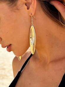 1 Pair Retro Minimalist Metal Smooth Oval Shaped Long Earrings, Suitable For Summer Beach, Party, Casual Daily Wear - Yellow Gold - View 4
