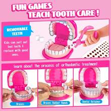 2026 Spring & Summer Kids Dentist Play Set Pink Fushia With Braces, Removable Teeth & Retainer, Educational Doctor Kit For Toddlers 3-5, Pretend Play Medical Toys For Girls Ages 4-7, Ideal For Holiday, Home Relaxation & Birthday Gifts - Fuchsia - View 3