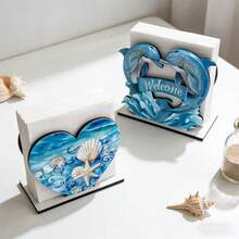 1/4pcs Summer Ocean Theme Wooden Napkin Holder, Freestanding Paper Towel Dispenser With Dolphin, Seashell, Ice Cream Pattern, Suitable For Dining Table, Bathroom, Kitchen, Desk Decor - Multicolor - View 6